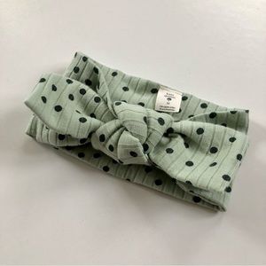 Kate Quinn Large Bow Elastic Headband Green polka dot Size Medium 6-12 Months